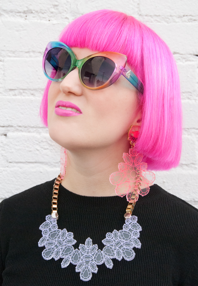 hot pink hair, moody sunglasses, kanokkorn lamlert