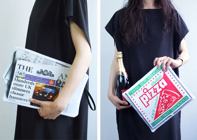 Azumi and David, pizza box bag, newspaper bag