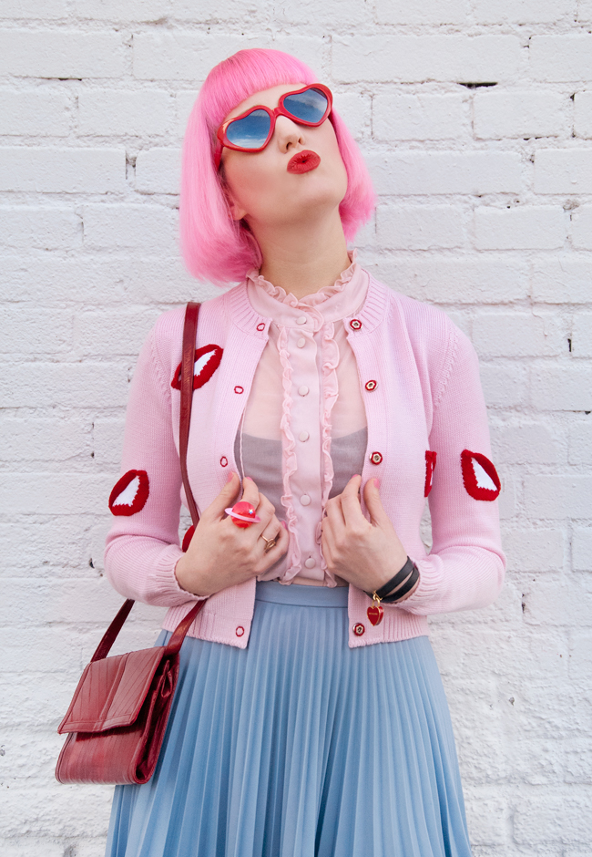 vivetta, heart shaped glasses, pink and red