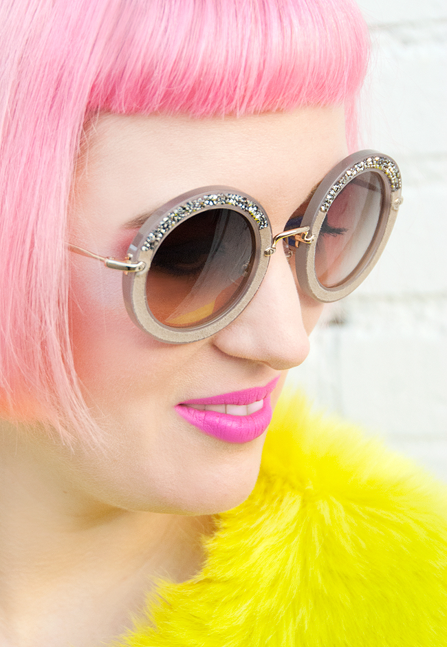 Sara is in Love with… eyewear sunglasses Miu Miu SS 2016 round big crystals oversized miu miu, ss2016, sunglasses