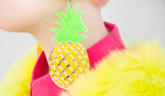 Marina Fine, pineapple earrings, perspex jewellery