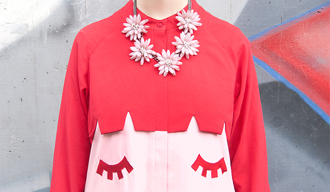 Sara is in Love with…blogger street style fashion The Whitepepper heart shaped glasses Hattie Stewar red pink dress eyes Melissa shoes pink hair Hattie Stewart, The Whitepepper, London Streetstyle