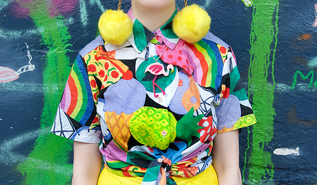 print all over me, colourful print, lorelai flamingo necklace