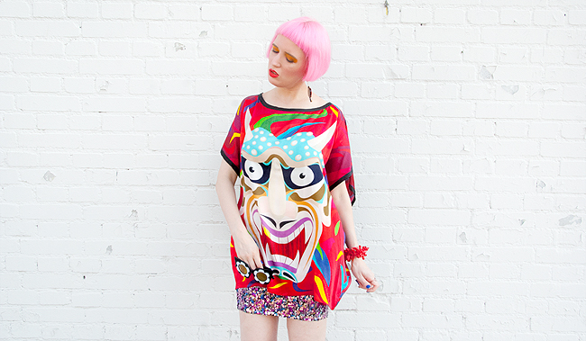 blogger look, quirky fashion, devil print top
