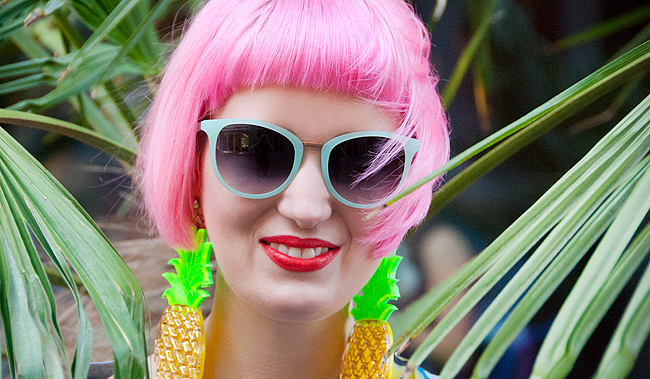 Tropical girl, neubau sunglasses, marina fini earrings