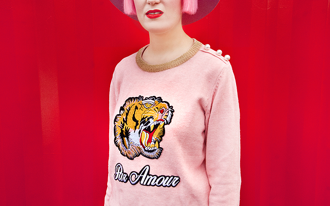 tiger jumper, pink jumper, Tooché