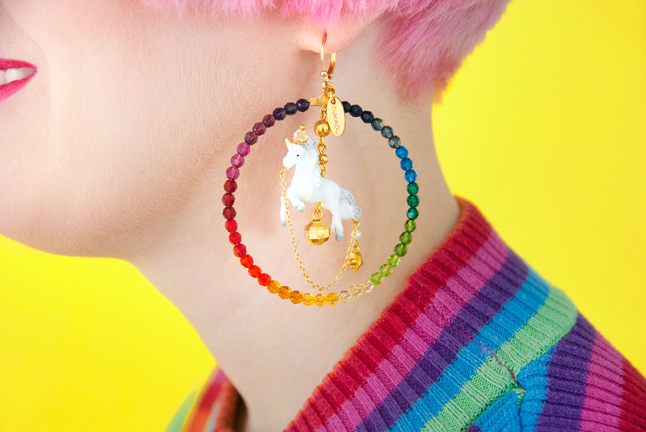 unicorn earrings, rainbow earrings, Tukadu