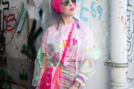 Sara is in Love with… Swiss Fashion blogger pink hair Kawamomo kawaii outfit nana nana neon pink a4 bag mini skirt tartan cute