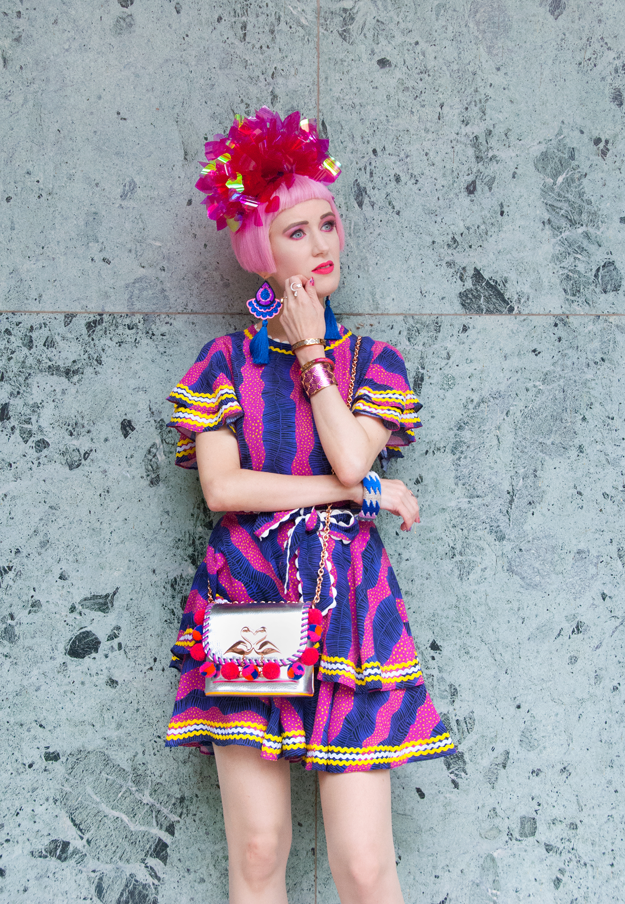 Sara is in Love with… blogger ootd style fashion Frida Kahlo Celia B African print fascinator Fumbalinas pink hair Melissa shoes Karl Lagerfeld