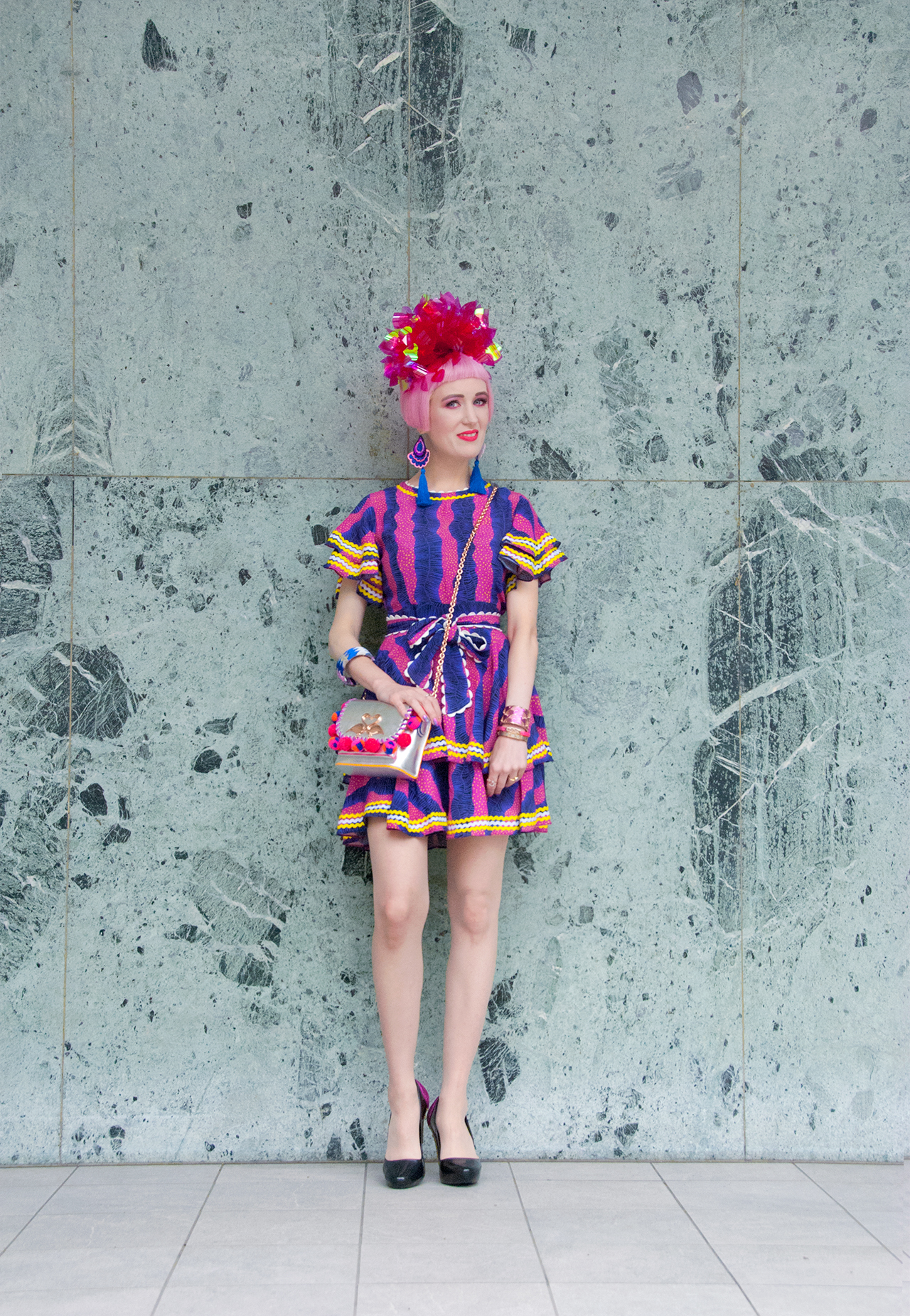 Sara is in Love with… blogger ootd style fashion Frida Kahlo Celia B African print fascinator Fumbalinas pink hair Melissa shoes Karl Lagerfeld