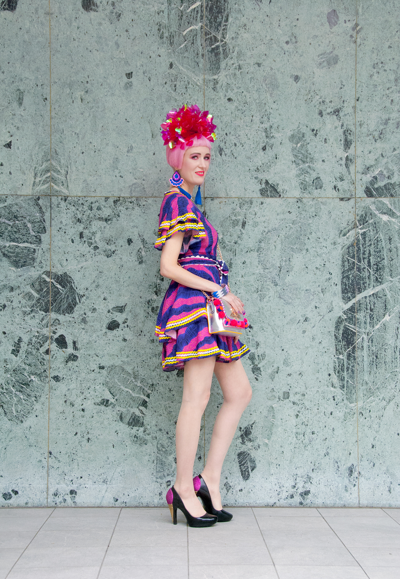 Sara is in Love with… blogger ootd style fashion Frida Kahlo Celia B African print fascinator Fumbalinas pink hair Melissa shoes Karl Lagerfeld