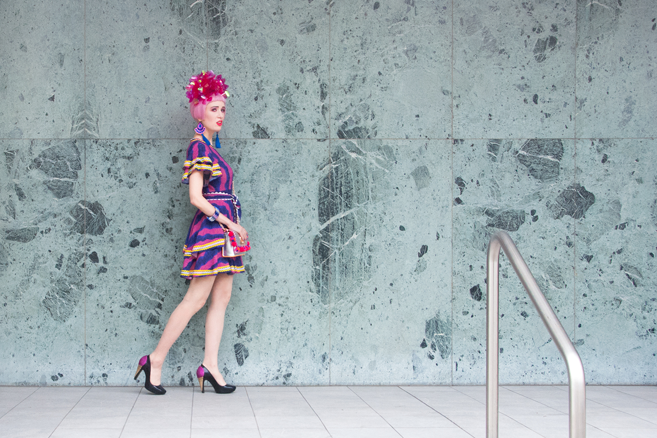 Sara is in Love with… blogger ootd style fashion Frida Kahlo Celia B African print fascinator Fumbalinas pink hair Melissa shoes Karl Lagerfeld