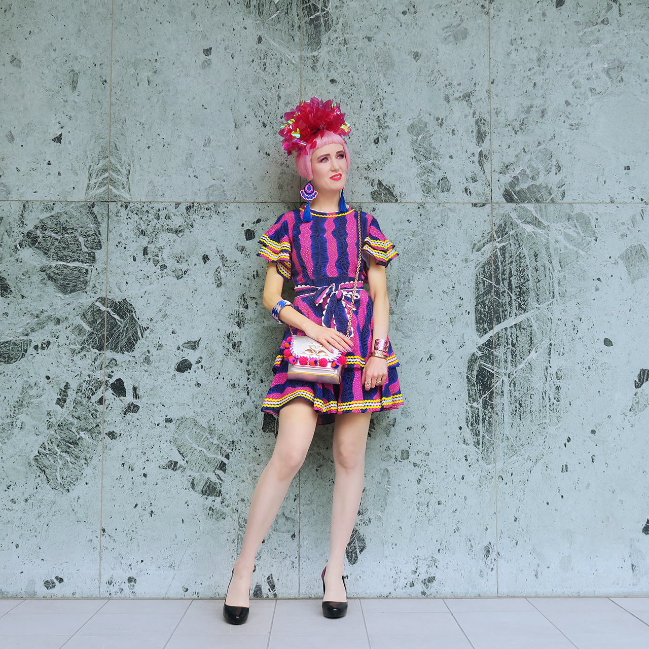 Sara is in Love with… blogger ootd style fashion Frida Kahlo Celia B African print fascinator Fumbalinas pink hair Melissa shoes Karl Lagerfeld