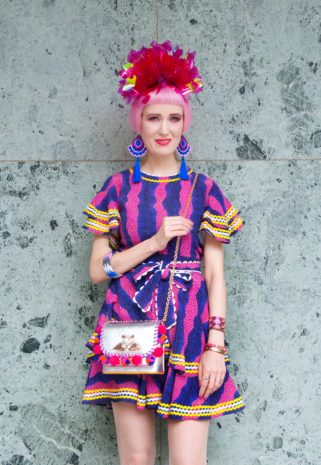 Sara is in Love with… blogger ootd style fashion Frida Kahlo Celia B African print fascinator Fumbalinas pink hair Melissa shoes Karl Lagerfeld