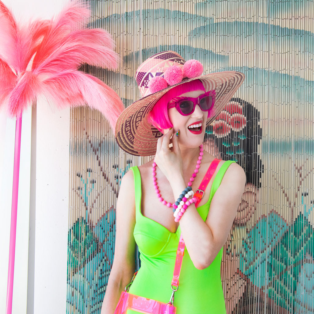 Sara is in Love with… fashion blogger Swiss Zurich summer beach swimsuit Versace neon green vintage